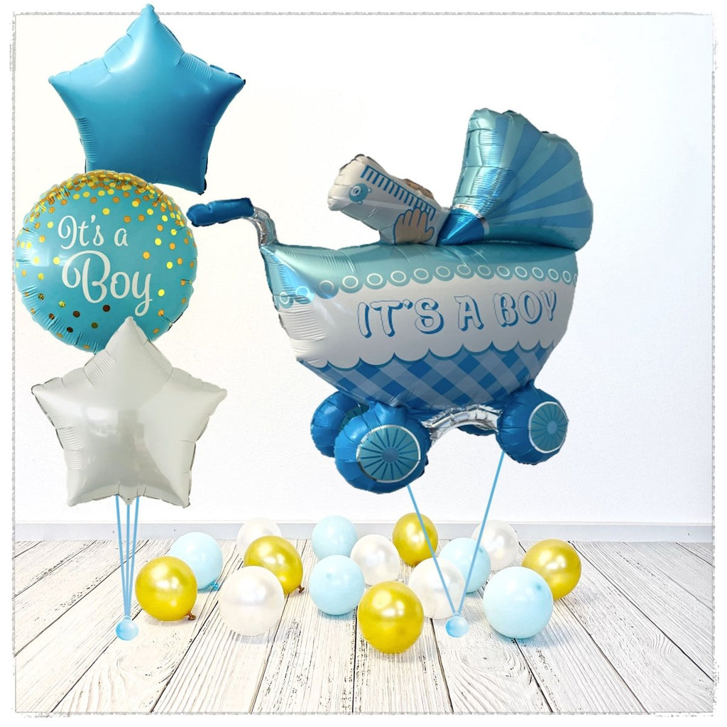 XXL It's a Boy Buggy Ballon Bouquet (mit Helium gefüllt) - Baby Shower Bouquet