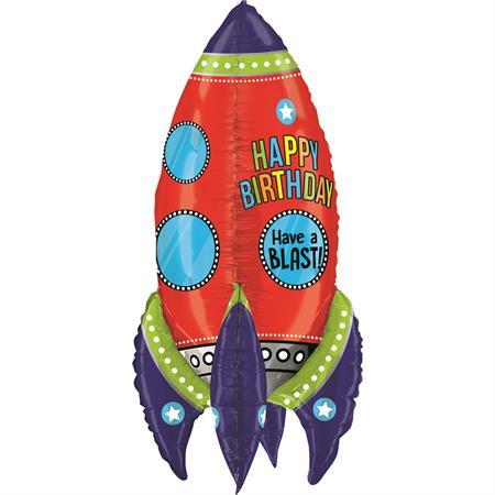 XXL Raketen Happy Birthday Ballon (mit Helium gefüllt) - Supershape helium