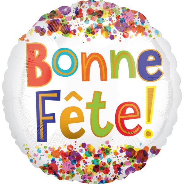 Bonne Fete ! Konfetti Ballon (mit Helium gefüllt) - Happy Birthday Helium rund