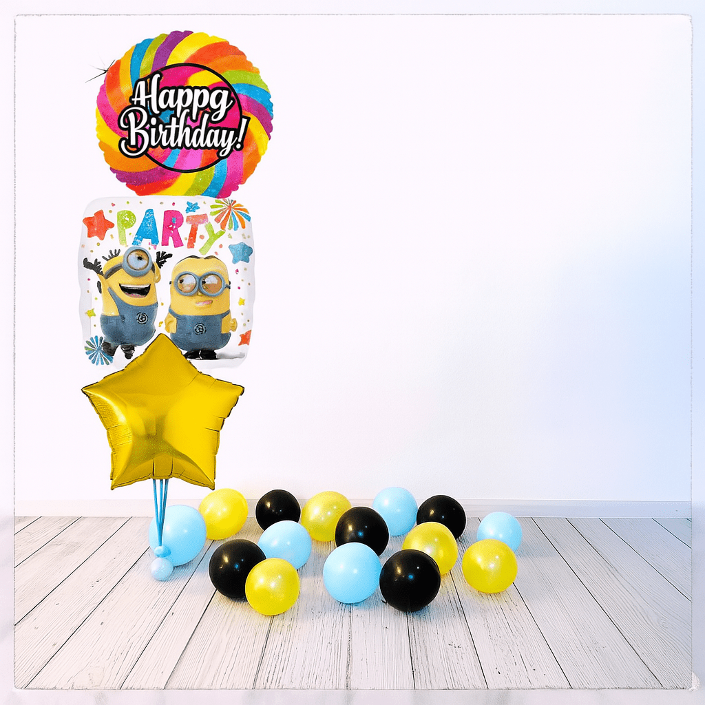 Bouquet zu Minions Stuart Happy Birthday Ballon Bouquet (mit Helium gefüllt) - Bouquet zu Ballone