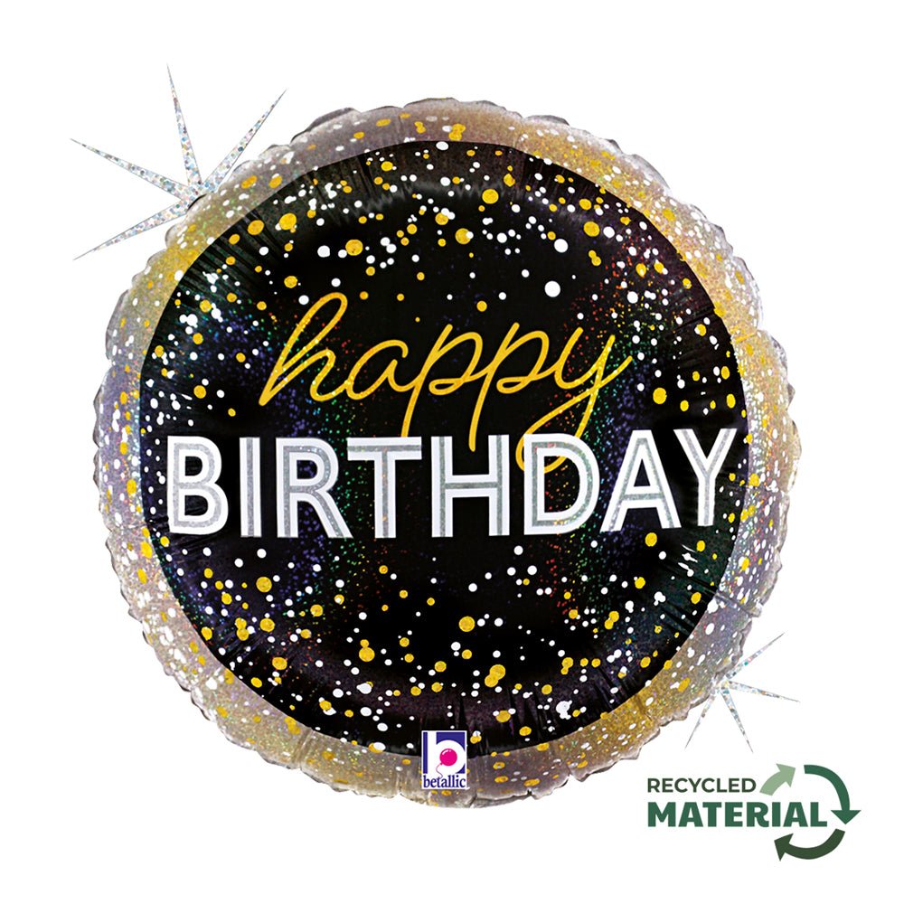 Happy Birthday Metallic Ballon (mit Helium gefüllt) - Happy Birthday Helium rund