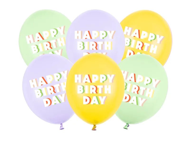 Happy Birthday pistache honiggelb lila Ballon - Latex bedruckt