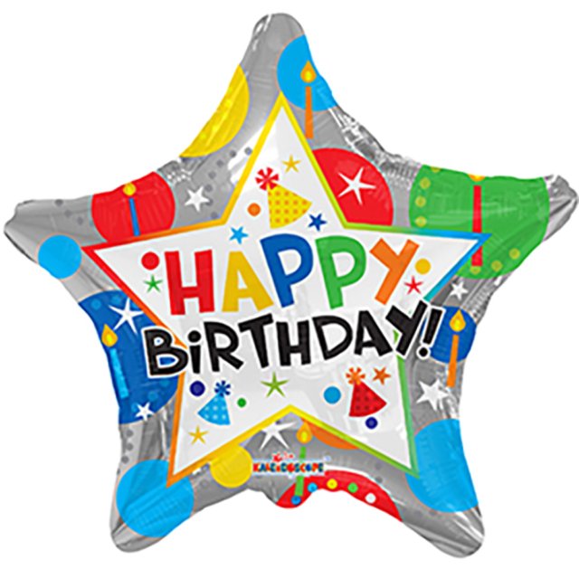 Happy Birthday Stern Ballon (mit Helium gefüllt) - Happy Birthday Helium rund