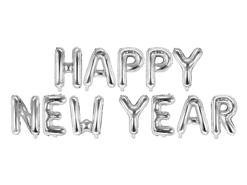 Happy New Year XL Ballon Banner silber - Ballon Banner