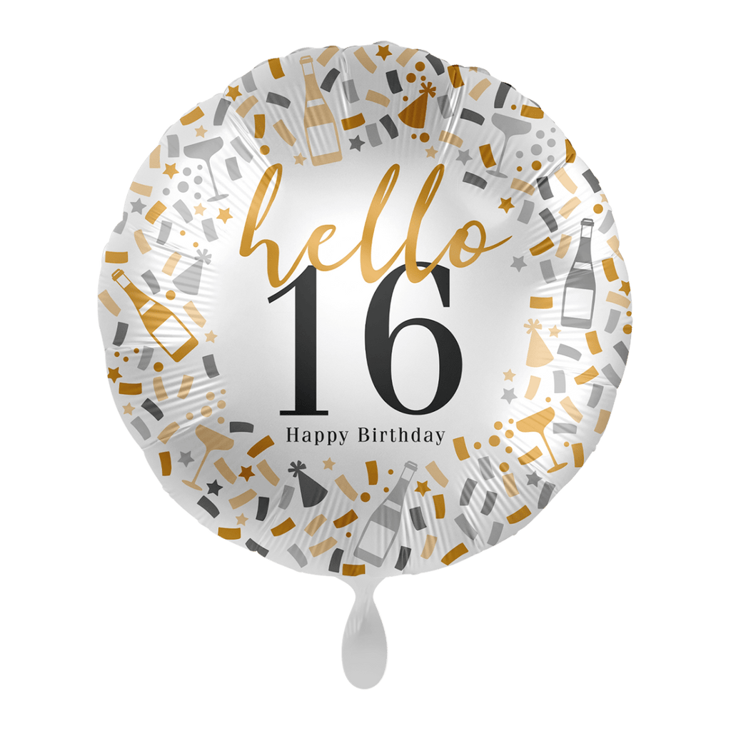 Hello 16 Glückwunsch Geburtstag Ballon (mit Helium gefüllt) - Herz Ballon helium