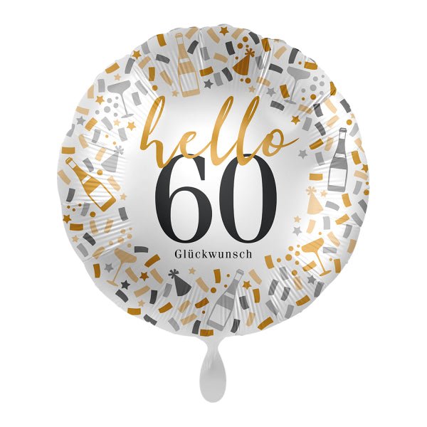 Hello 60 Glückwunsch Geburtstag Ballon (mit Helium gefüllt) - Herz Ballon helium