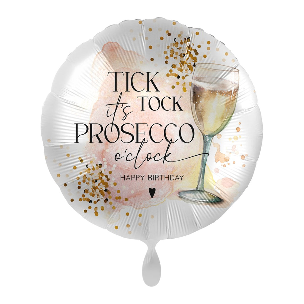 Tick Tock it's Prosecco o'clock Happy Birthday Ballon (mit Helium gefüllt) - Rund Ballon helium