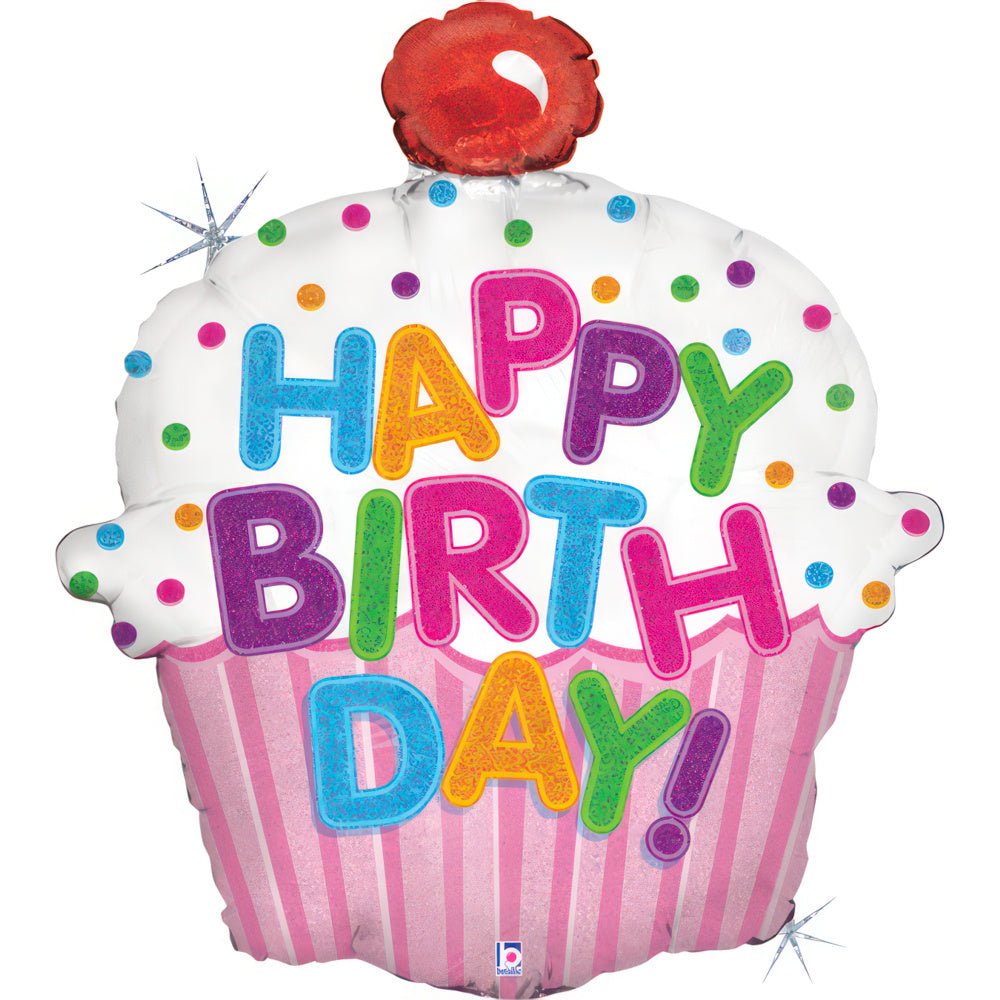 XL Cupcake Happy Birthday Ballon (mit Helium gefüllt) - Supershape helium