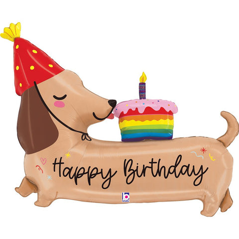 XL Dachshund Happy Birthday Ballon (mit Helium gefüllt)