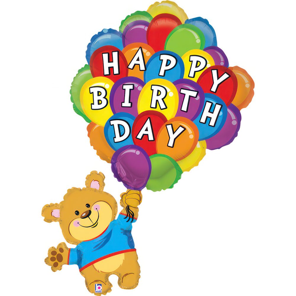 XL Happy Birthday mit Ballone Bär Ballon (mit Helium gefüllt) - Supershape helium