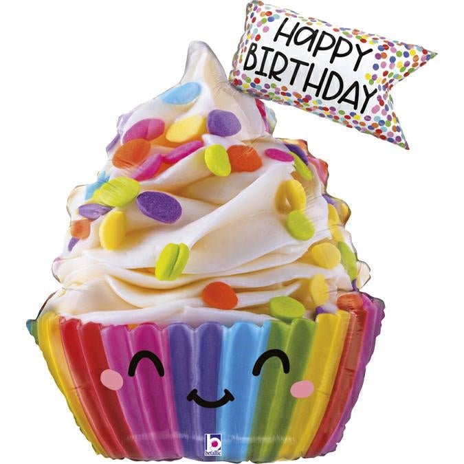 XXL Cupcake Happy Birthday Ballon (mit Helium gefüllt) - Supershape helium