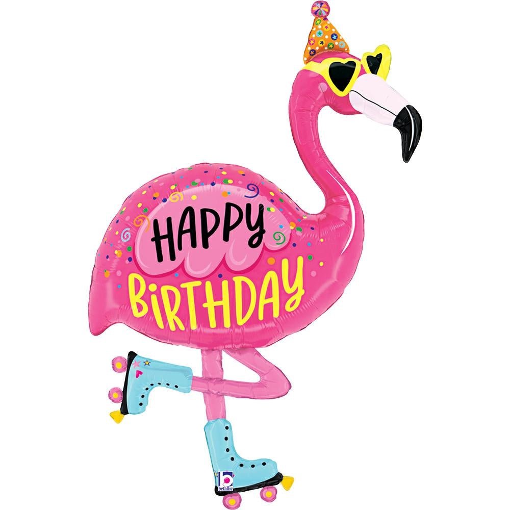 XXL Flamingo Happy Birthday Ballon (mit Helium gefüllt) - Supershape helium