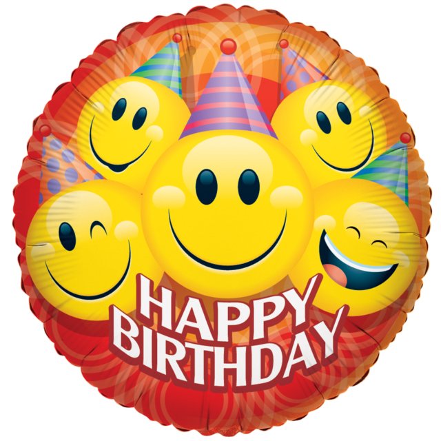 XXL Happy Birthday Smiley Ballon (mit Helium gefüllt) - Happy Birthday Helium rund