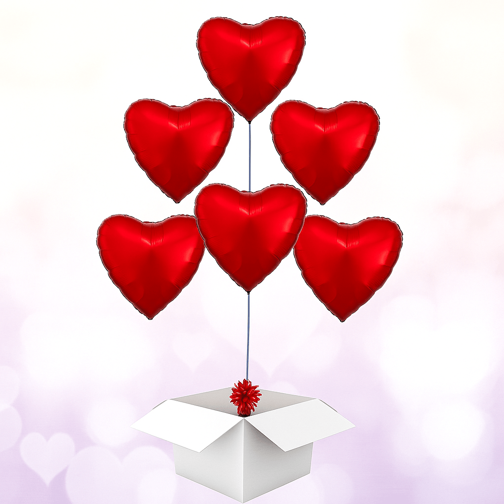 XXL Herz rot Ballon Bouquet (mit Helium gefüllt) 6 Stück - Liebe Bouquet
