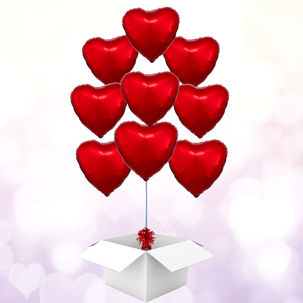 XXL Herz rot Ballon Bouquet (mit Helium gefüllt) 9 Stück - Liebe Bouquet
