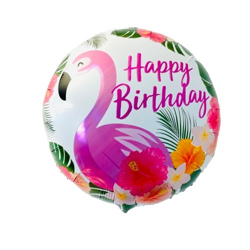Birthday Flamingo Ballon (mit Helium gefüllt) - Happy Birthday Helium rund