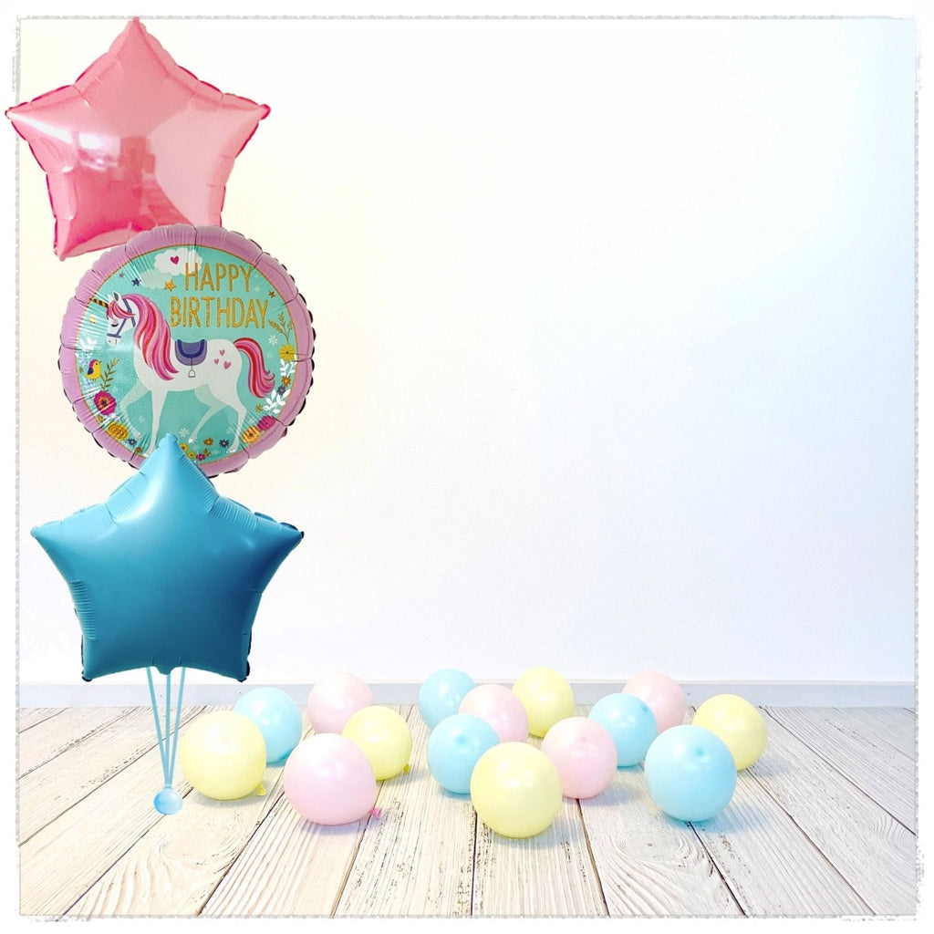 Bouquet zu Einhorn Happy Birthday Macaron Ballon (mit Helium gefüllt) - Bouquet zu Ballone