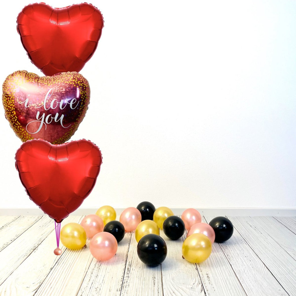 Bouquet zu Liebespfeil - I Love You Ballon (mit Helium gefüllt) - Bouquet zu Ballone