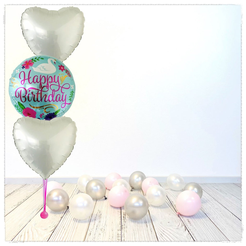 Bouquet zu Schwan Happy Birthday Ballon (mit Helium gefüllt) - Bouquet zu Ballone
