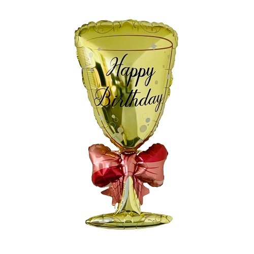Champagner Glas Happy Birthday Ballon (mit Helium gefüllt) - Supershape helium