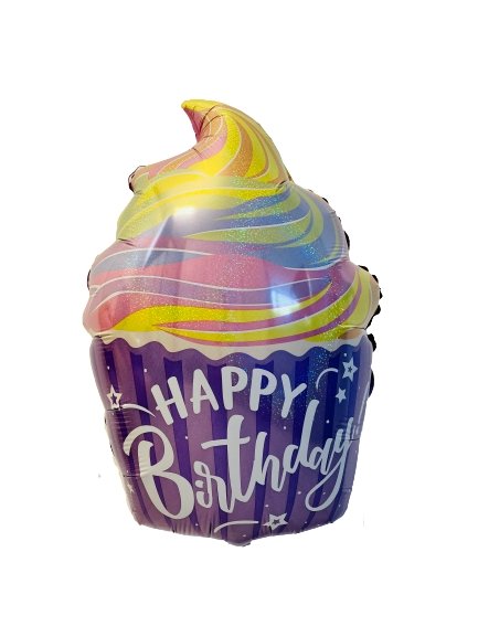 Cupcake Happy Birthday Ballon (mit Helium gefüllt) - Supershape helium