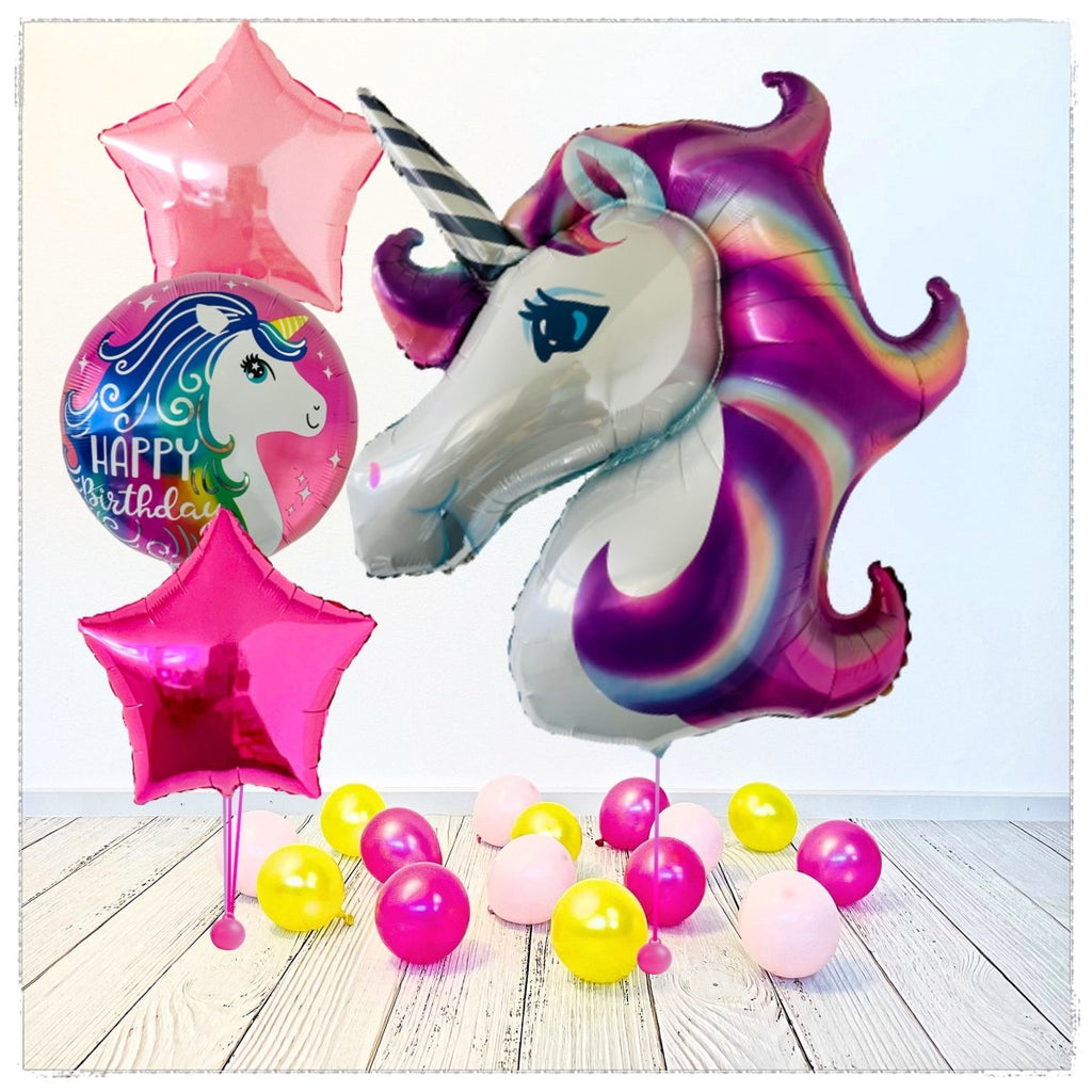 Einhorn Happy Birthday Ballon Bouquet (mit Helium gefüllt) - Animal Bouquet