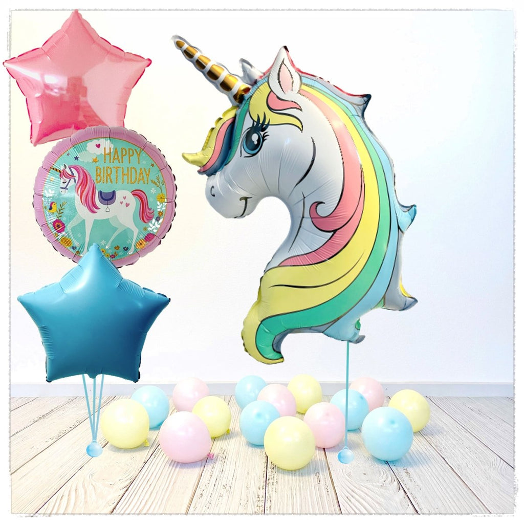 Einhorn Happy Birthday Macaron Ballon Bouquet (mit Helium gefüllt) - Animal Bouquet