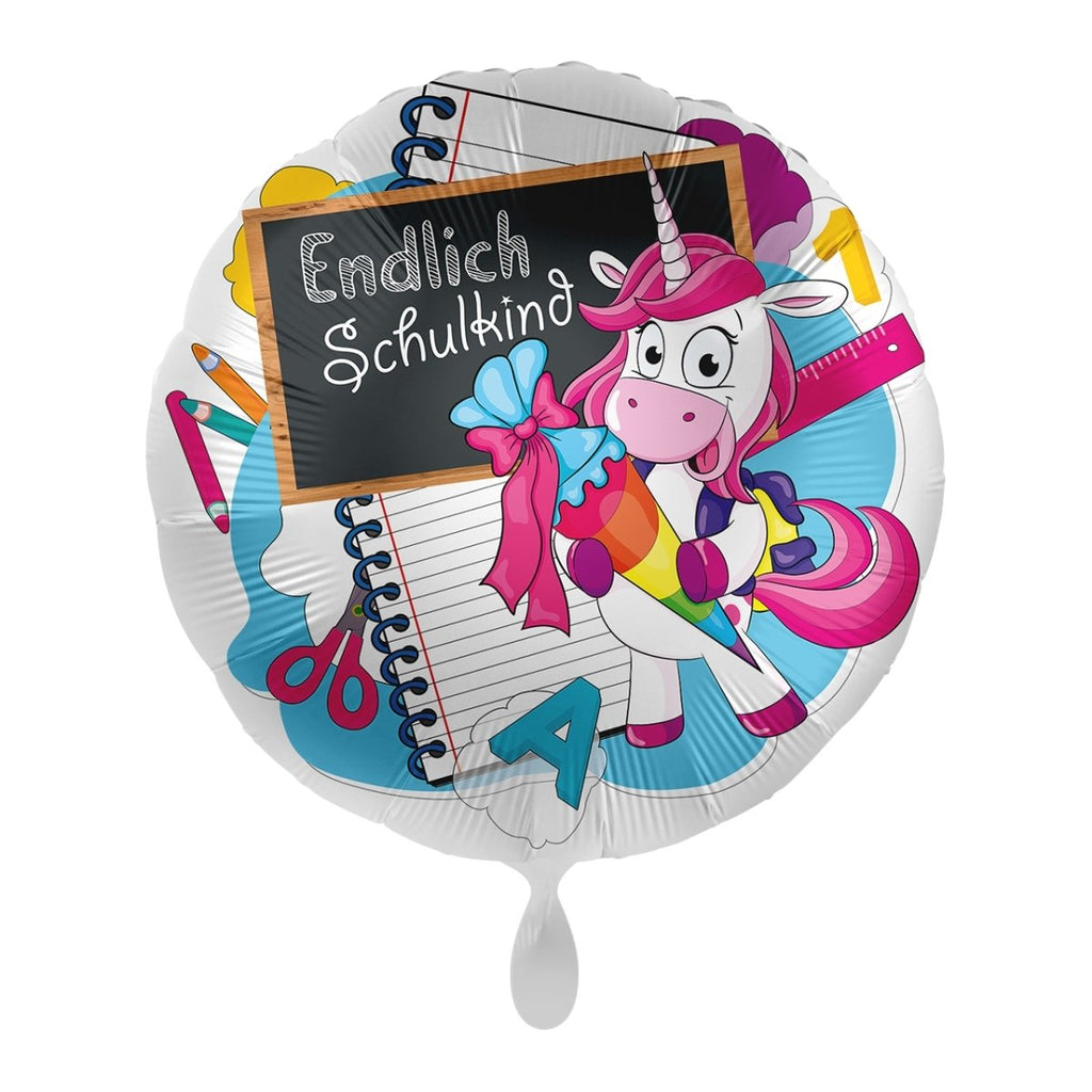 Endlich Schulkind Unicorn (mit Helium gefüllt) - Runder Ballon helium