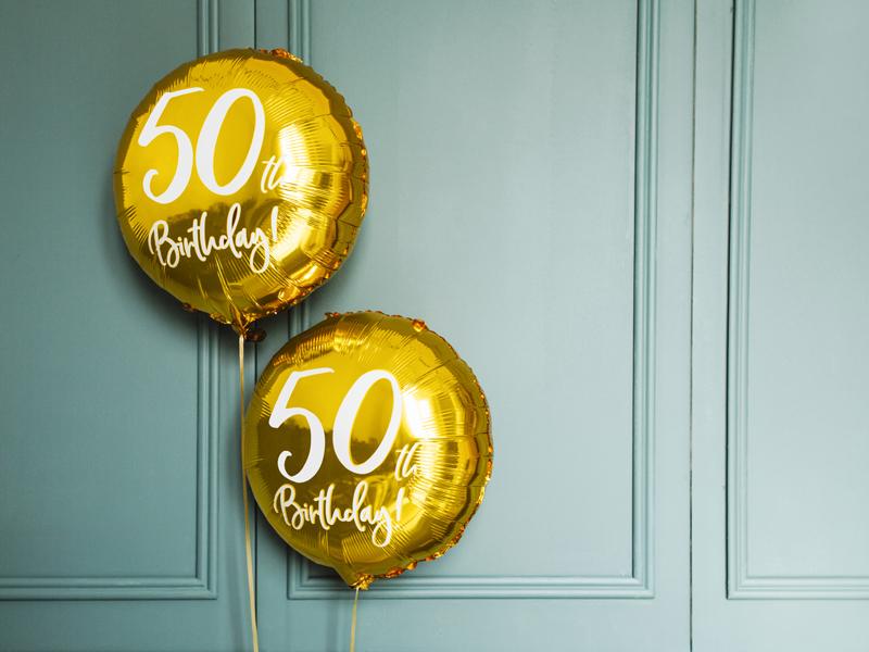 Happy Birthday 50 gold Ballon (mit Helium gefüllt) - Happy Birthday Helium rund