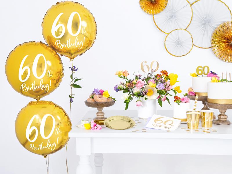 Happy Birthday 60 gold Ballon (mit Helium gefüllt) - Happy Birthday Helium rund