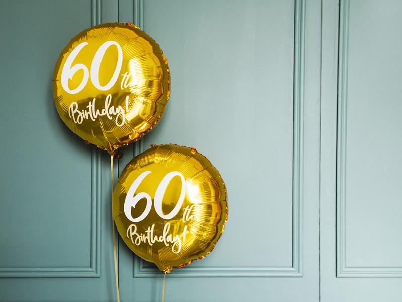 Happy Birthday 60 gold Ballon (mit Helium gefüllt) - Happy Birthday Helium rund