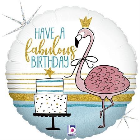 Happy Birthday Flamingo Ballon (mit Helium gefüllt) - Happy Birthday Helium rund