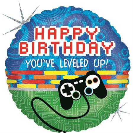 Happy Birthday Gamer Ballon (mit Helium gefüllt) - Happy Birthday Helium rund