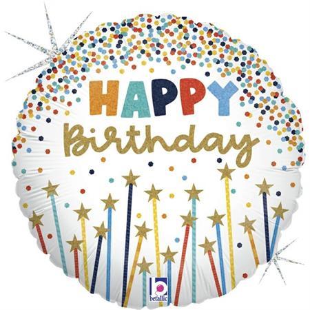 Happy Birthday Konfetti Ballon (mit Helium gefüllt) - Happy Birthday Helium rund