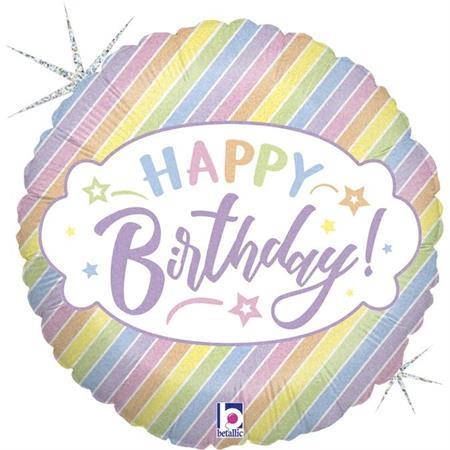 Happy Birthday Pastel Ballon (mit Helium gefüllt) - Happy Birthday Helium rund