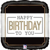 Ballon Happy Birthday en or noir (rempli d'hélium) 