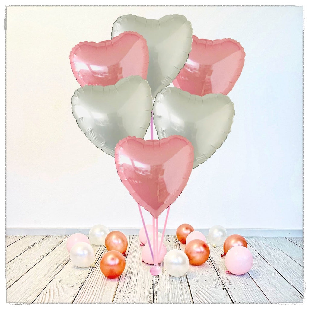Herz weiss und Herz rosa Ballon Bouquet (mit Helium gefüllt) - Baby Shower Bouquet