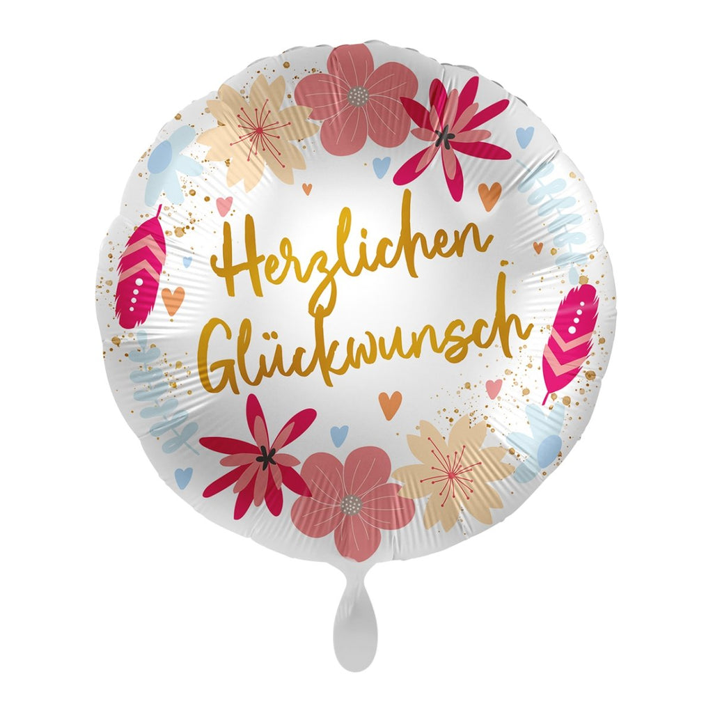 Herzlichen Glückwunsch Blumen Ballon (mit Helium gefüllt) - Herz Ballon helium