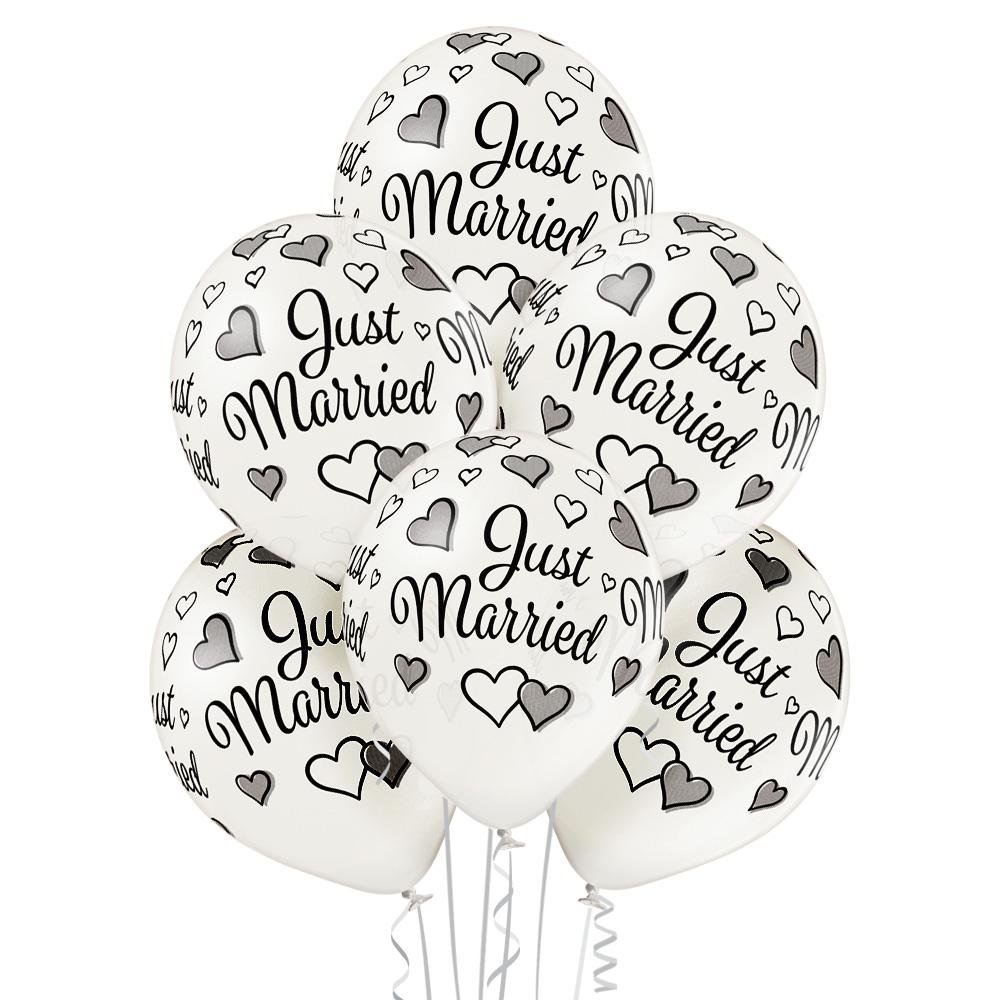 Just Married Herze Ballon - Latex bedruckt