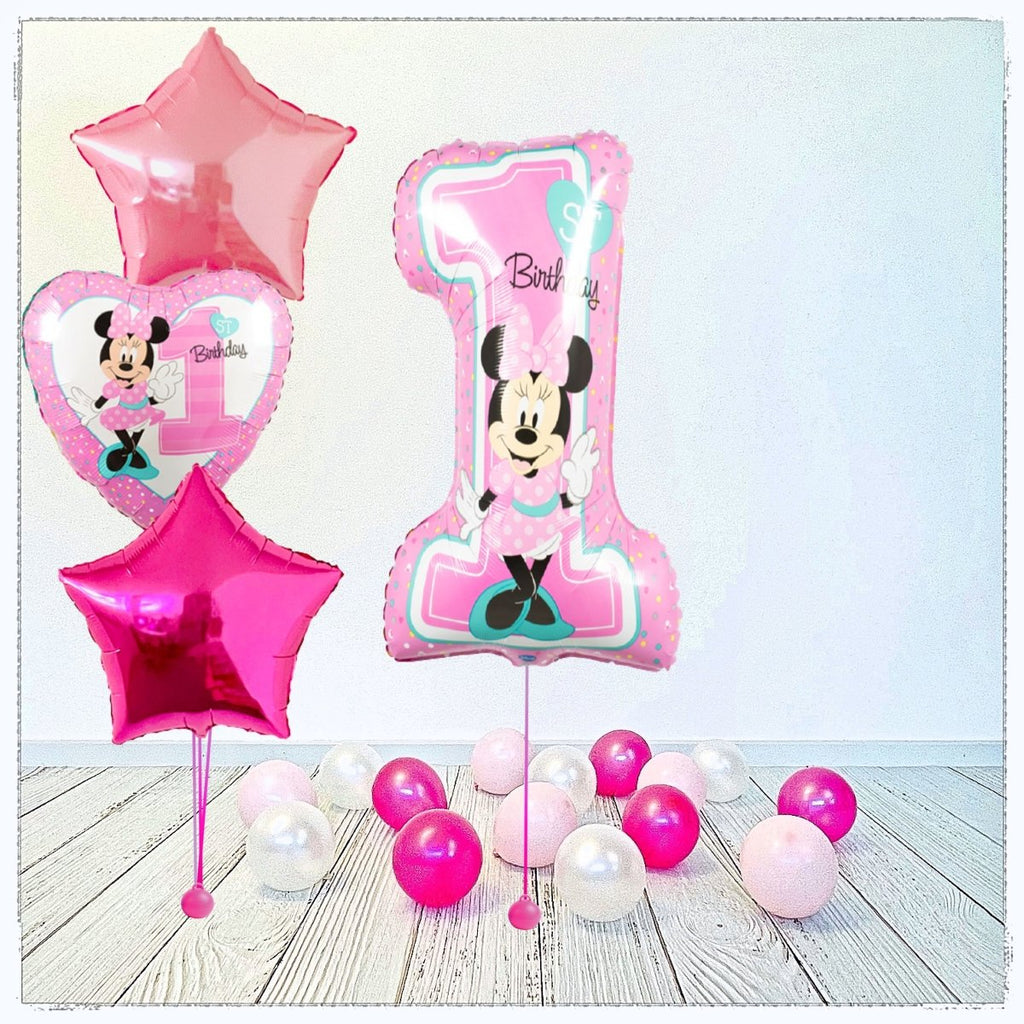 Minnie Mouse 1. Geburtstag Ballon Bouquet (mit Helium gefüllt) - Liscenced Bouquet