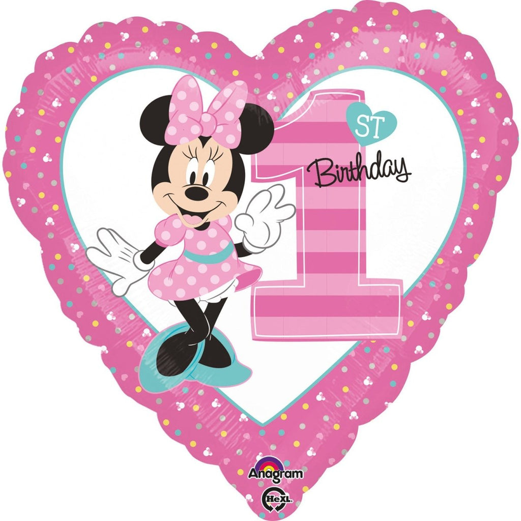 Minnie Mouse 1 Geburtstag Ballon (mit Helium gefüllt) - LIscenced klein