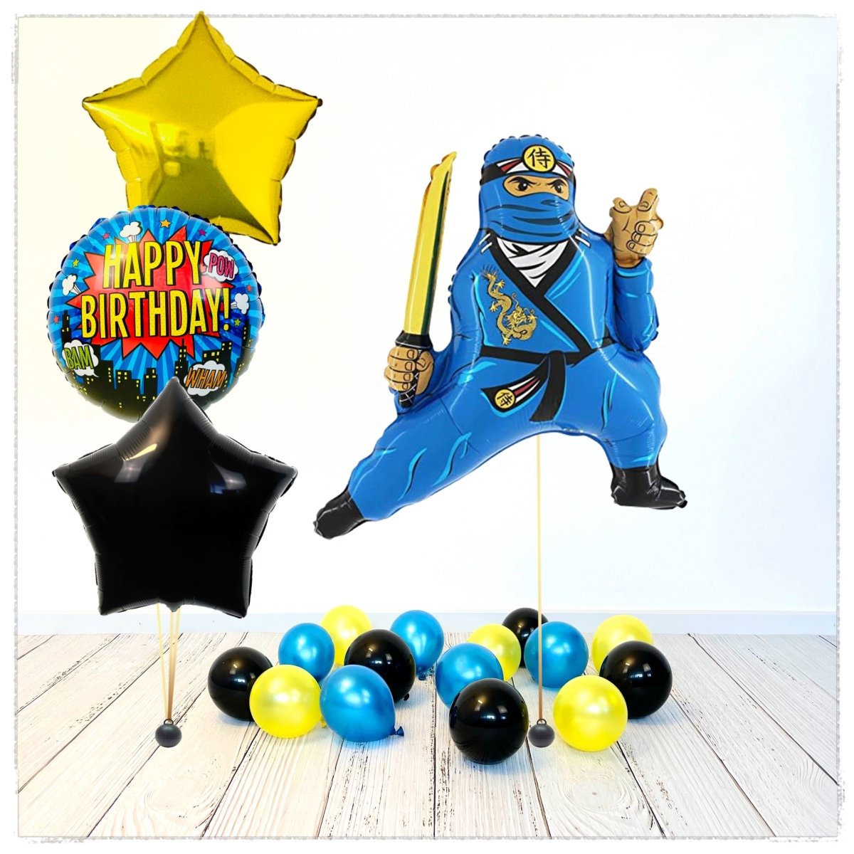 Bouquet de ballons joyeux anniversaire Ninja (Ninjago) (rempli d
