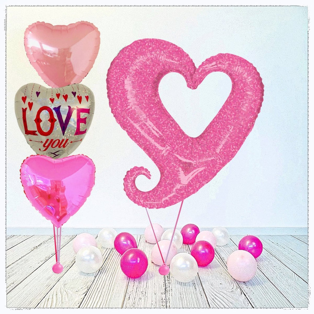 Riesenherz Pink - Love you Bouquet (mit Helium gefüllt) - Liebe Bouquet