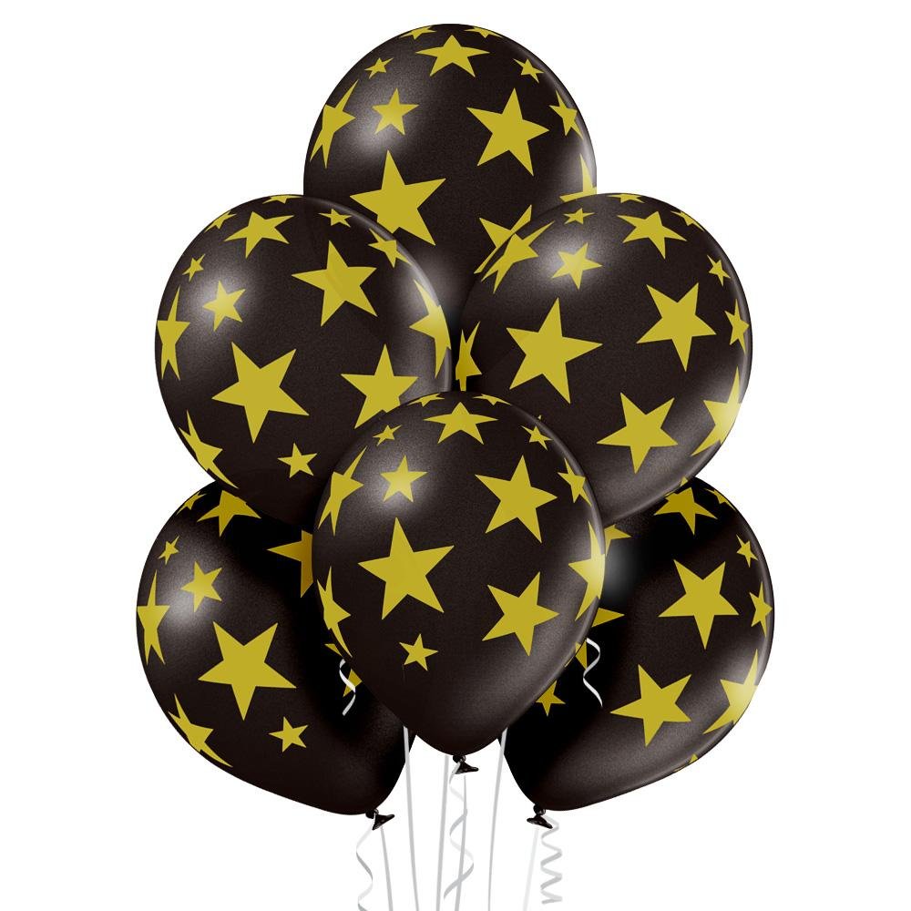 Sterne gold / schwarz Ballon - Latex bedruckt