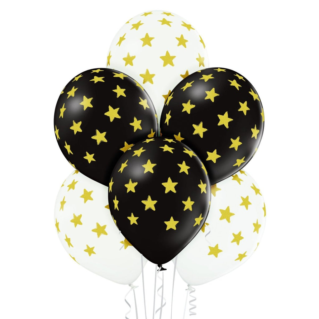 Sterne gold / schwarz / weiss Ballon - Latex bedruckt
