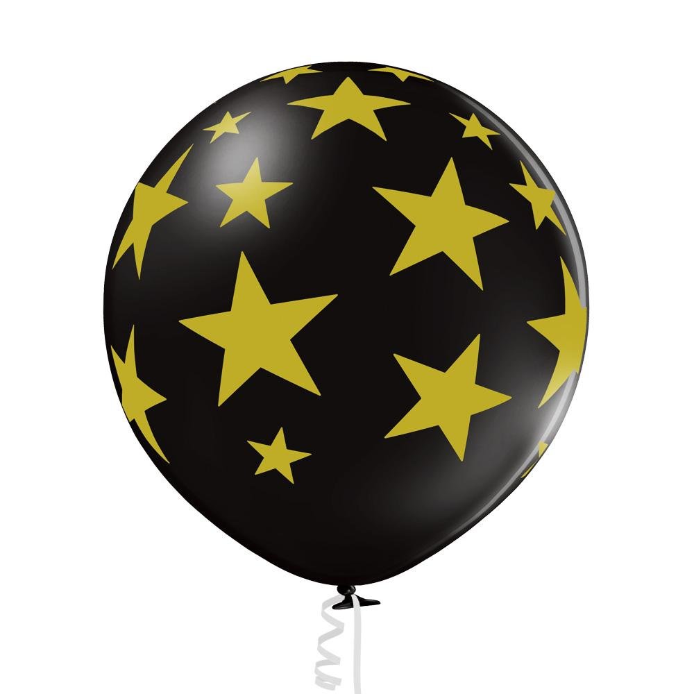 Sterne schwarz / gold Ballon XL - Latex bedruckt XL