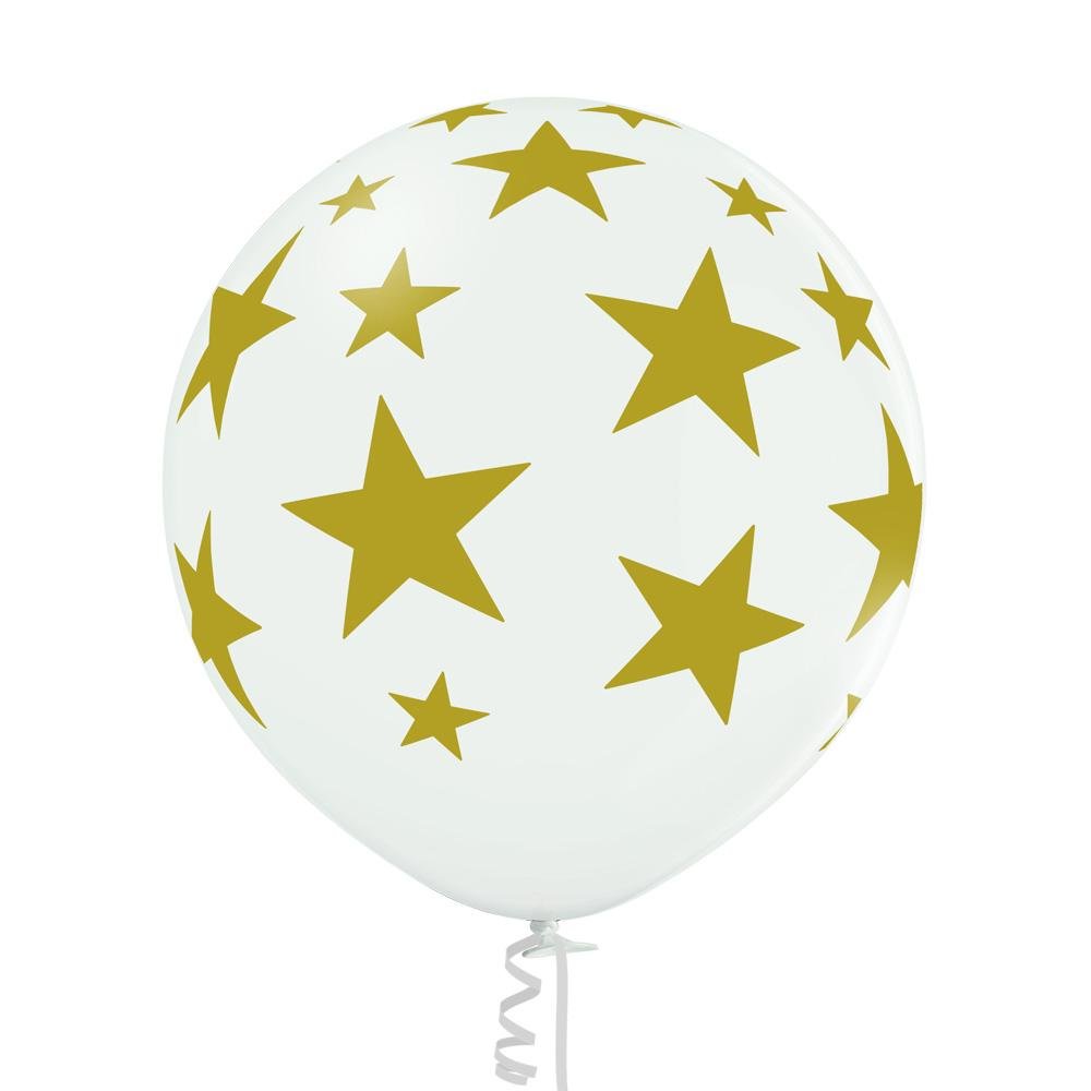 Sterne weiss / gold Ballon XL - Latex bedruckt XL