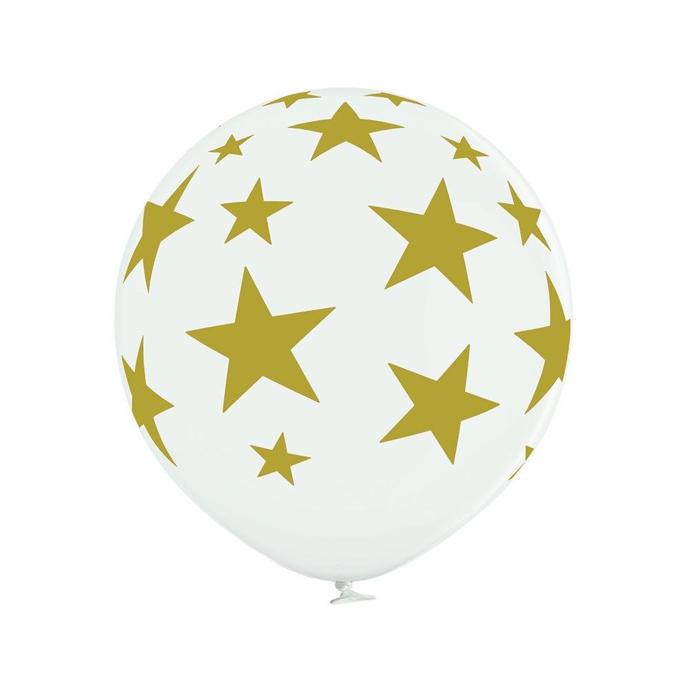 Sterne weiss / gold Ballon XL - Latex bedruckt XL