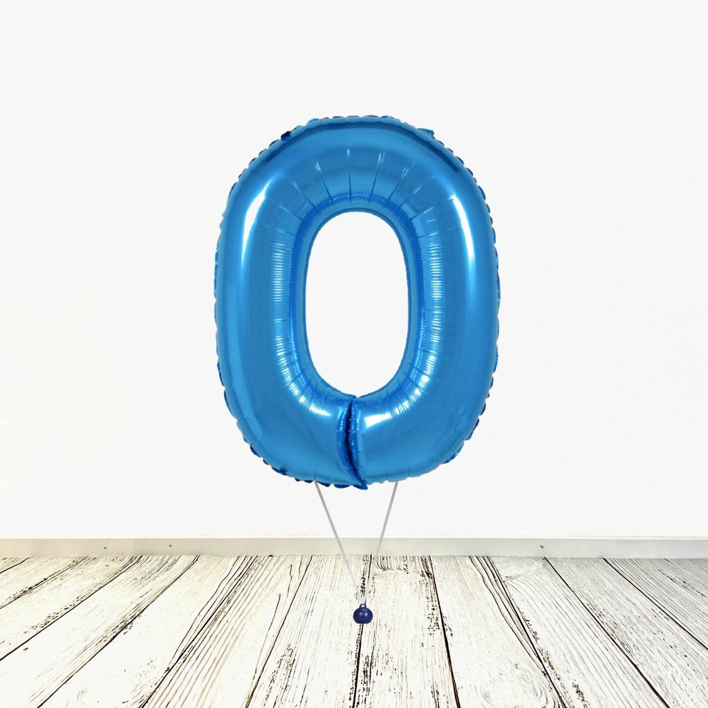 XL Blau Zahlen 0 Ballon (mit Helium gefüllt) - Zahlen Ballon blau Helium