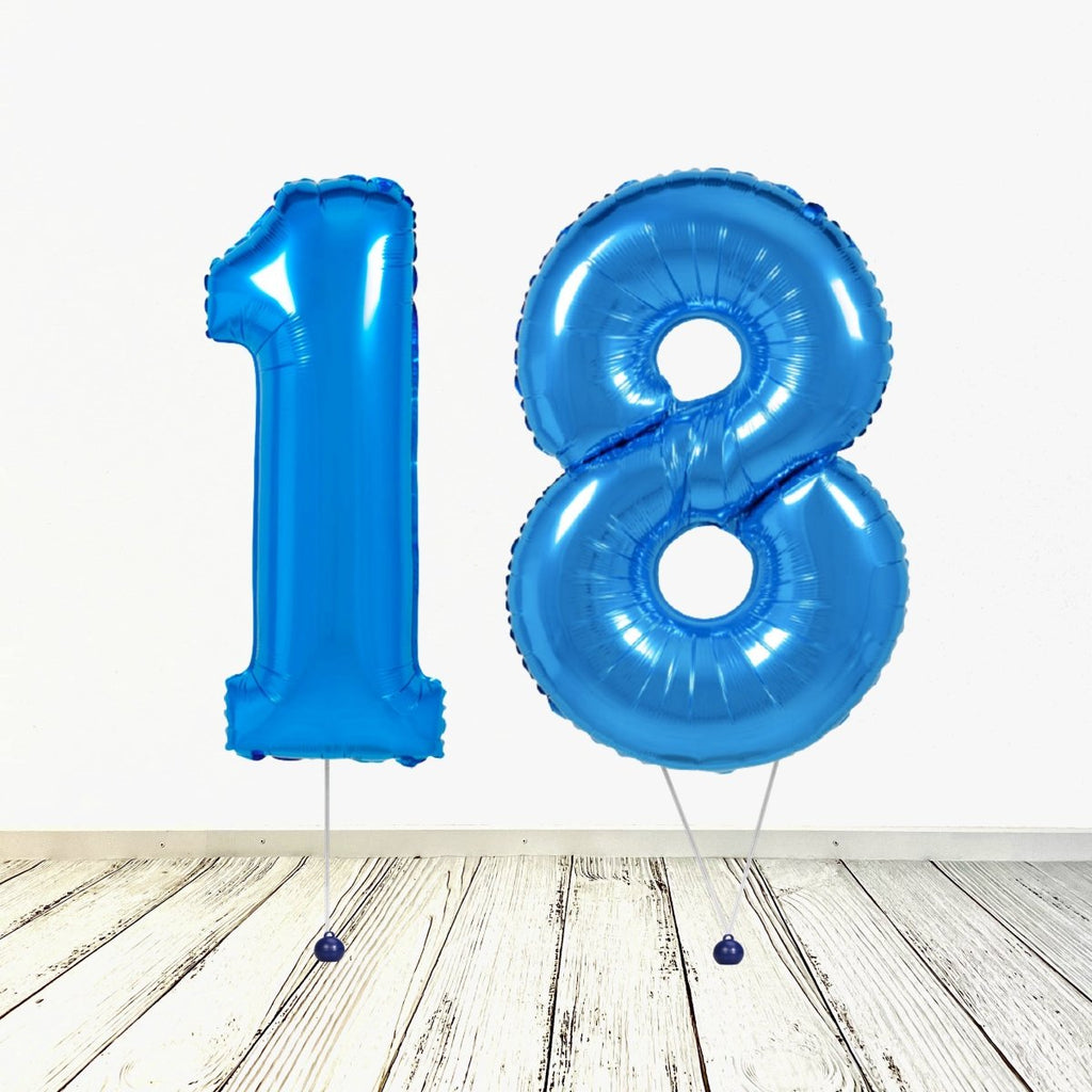 XL Blau Zahlen 18 Ballon (mit Helium gefüllt) - Zahlen Ballon blau Helium